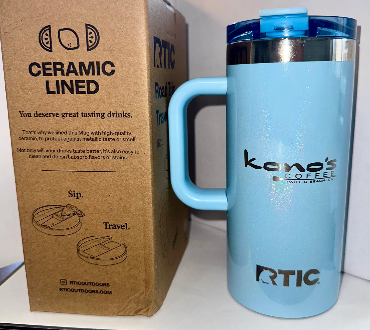 KONO'S 16oz RTIC ICE GLITTER TRAVEL MUG